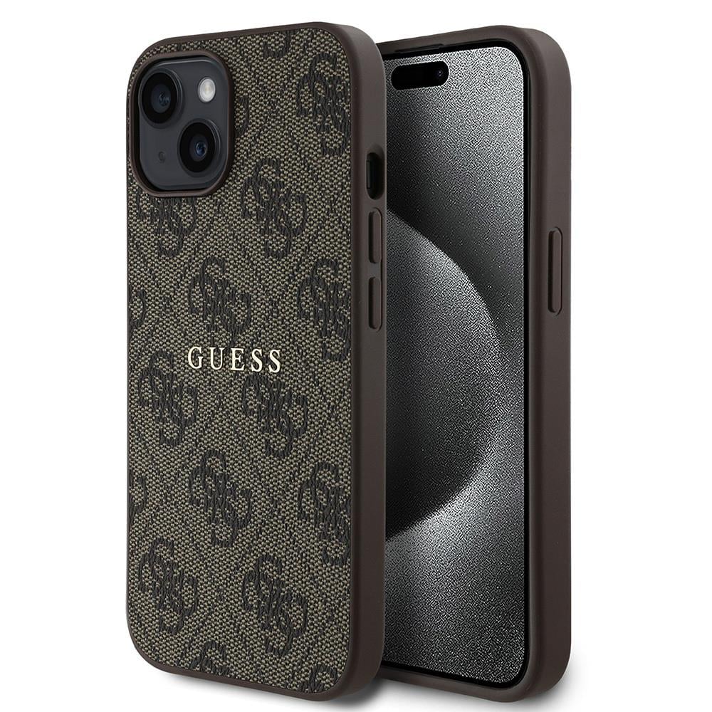 Apple iPhone 15 Kılıf Guess Orjinal Lisanslı M-safe Şarj Özellikli 4G Desen Yazı Logolu Kapak