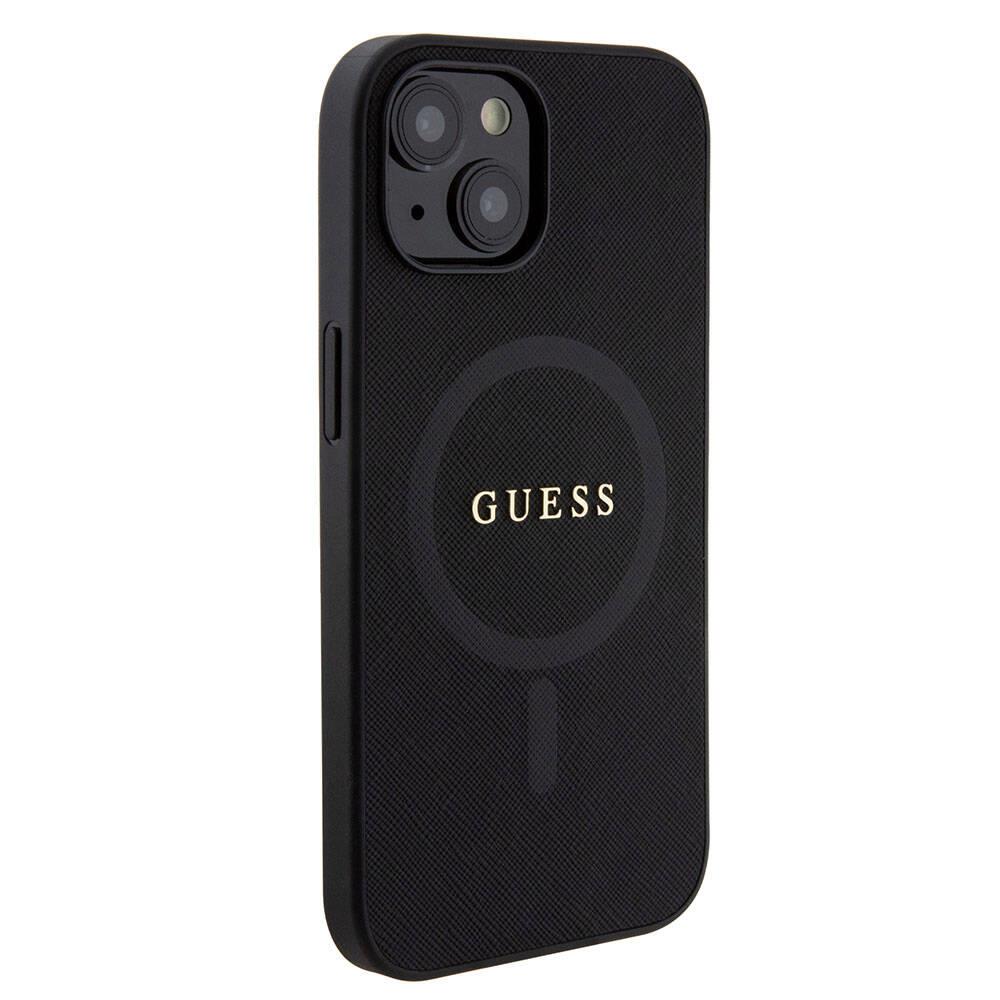 Apple iPhone 15 Kılıf Guess Orjinal Lisanslı M-safe Şarj Özellikli Yazı Logolu Saffiano Kapak