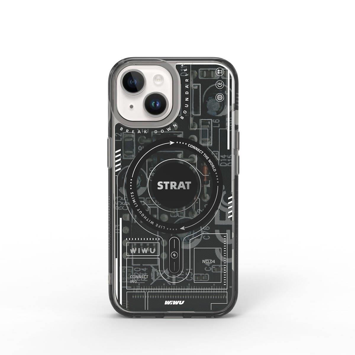 Apple iPhone 15 Kılıf M-safe Şarj Özellikli Desenli Wiwu Mecha Circuit H Serisi Kapak