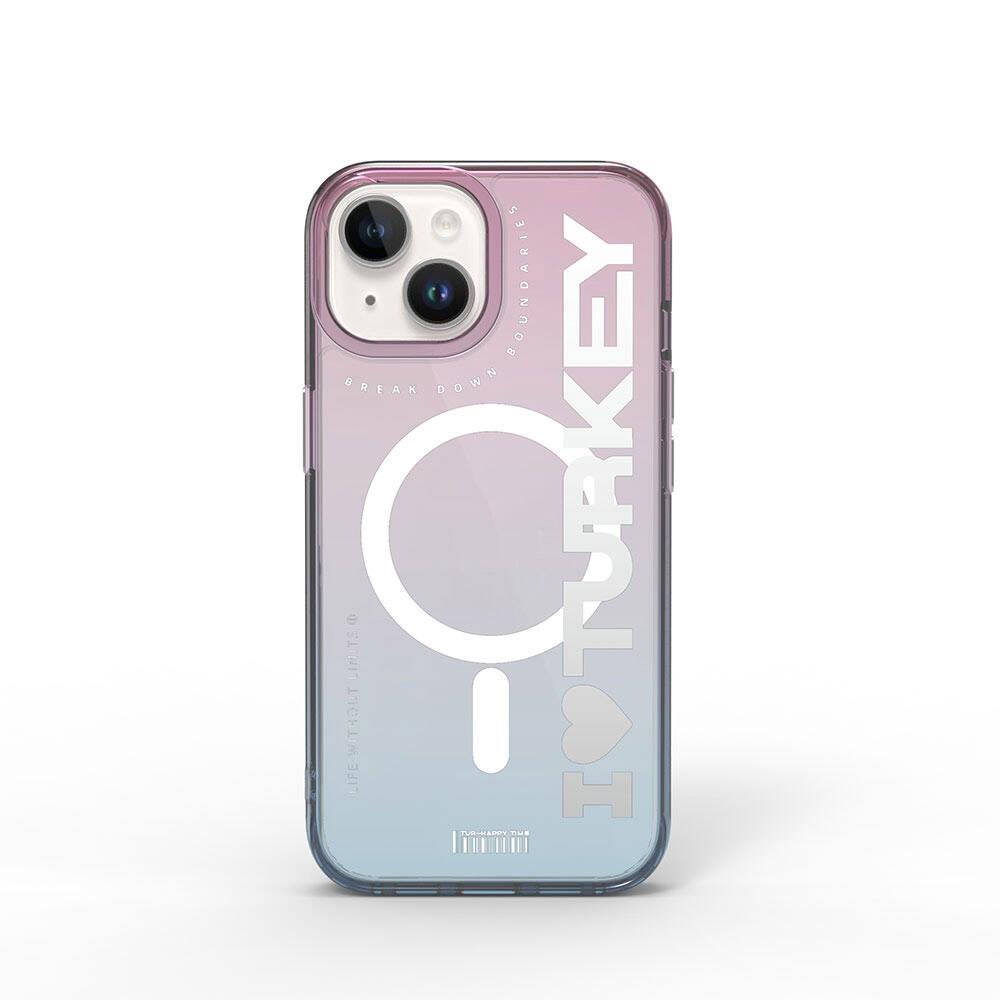 Apple iPhone 15 Kılıf M-safe Şarj Özellikli Transparan Renk Geçişli Wiwu Turkey C Serisi Kapak