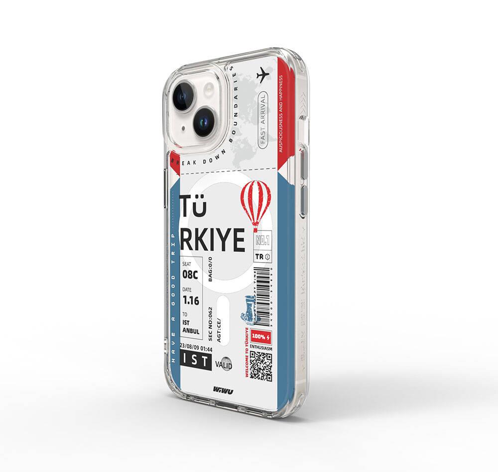 Apple iPhone 15 Kılıf M-safe Şarj Özellikli Bilet Desenli Wiwu Turkey B Serisi Kapak