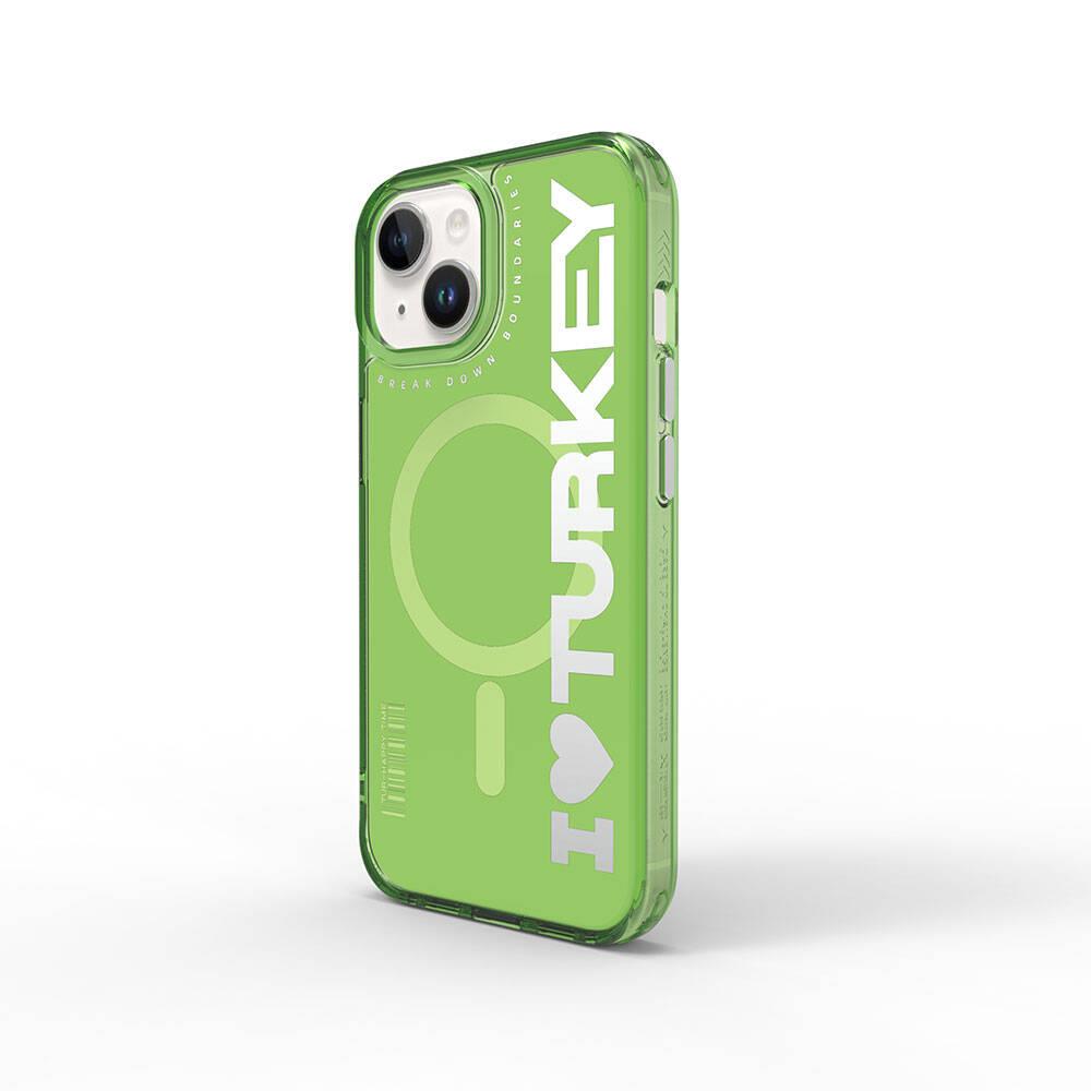 Apple iPhone 15 Kılıf M-safe Şarj Özellikli I Love Turkey Yazı Desenli Wiwu Turkey E Serisi Kapak
