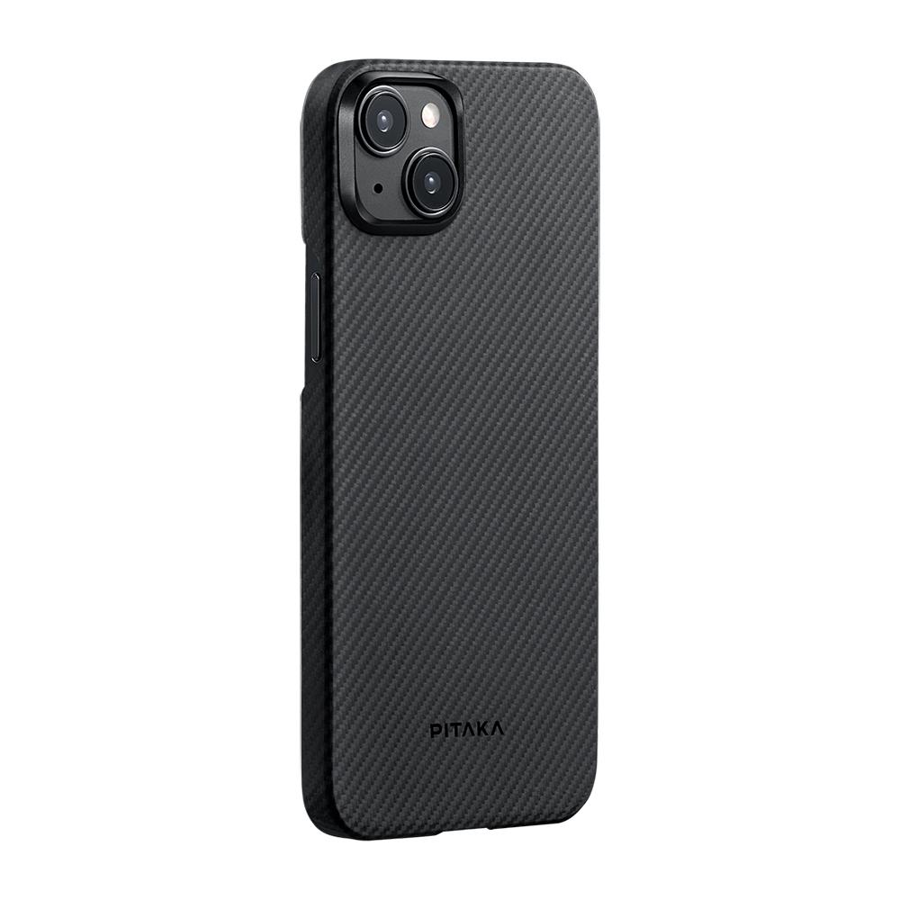 Apple iPhone 15 Plus Kılıf M-safe Şarj Özellikli 600D Aramid Fiber Pitaka Ultra-Slim Classic Serisi Black-Grey Twill Kapak