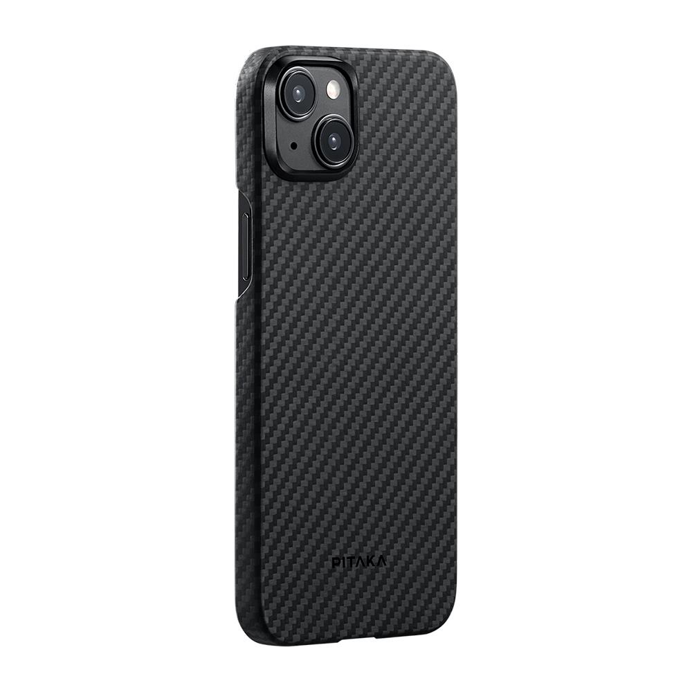 Apple iPhone 15 Plus Kılıf M-safe Şarj Özellikli 1500D Aramid Fiber Pitaka Ultra-Slim Classic Serisi Black-Grey Twill Kapak