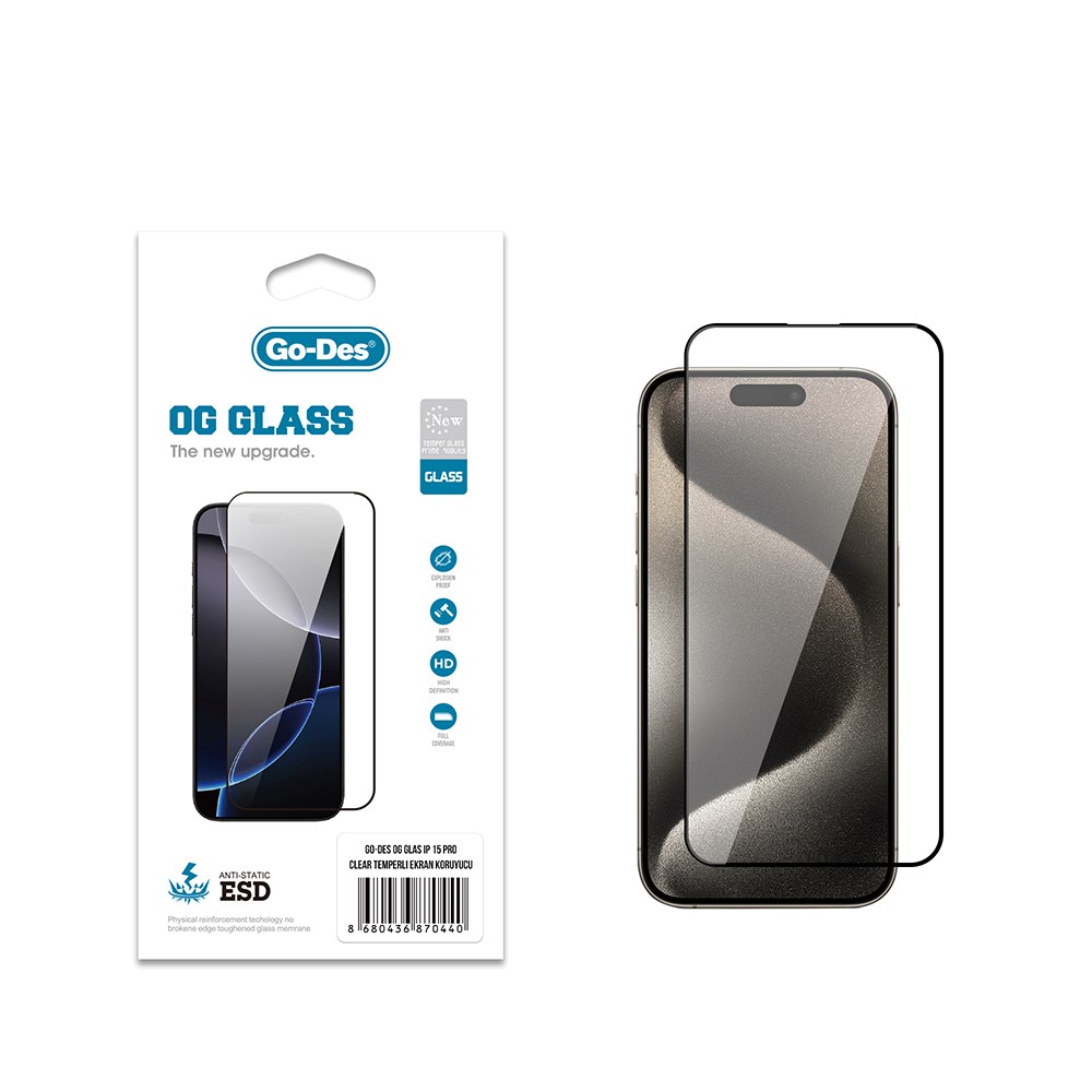 Apple iPhone 15 Pro Go Des OG Glass Antistatik Temperli Cam Ekran Koruyucu