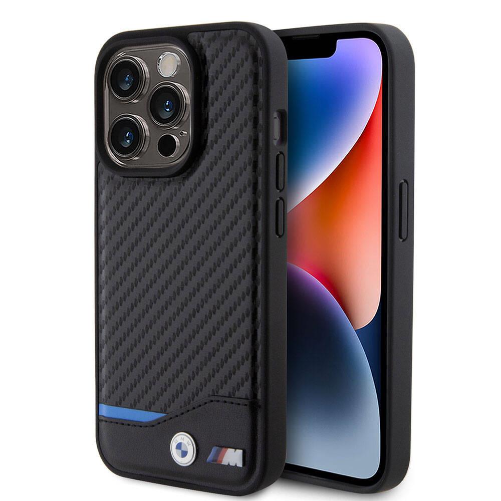 Apple iPhone 15 Pro Kılıf BMW Orjinal Lisanslı M-safe Şarj Özellikli M Logolu PU Karbon Kapak