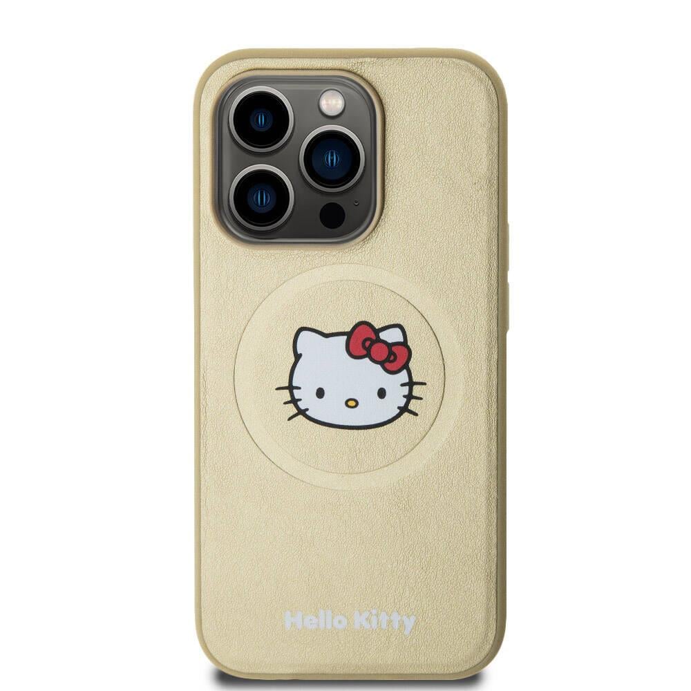 Apple iPhone 15 Pro Kılıf Hello Kitty Orjinal Lisanslı M-safe Şarj Özellikli Kitty Head Deri Kapak