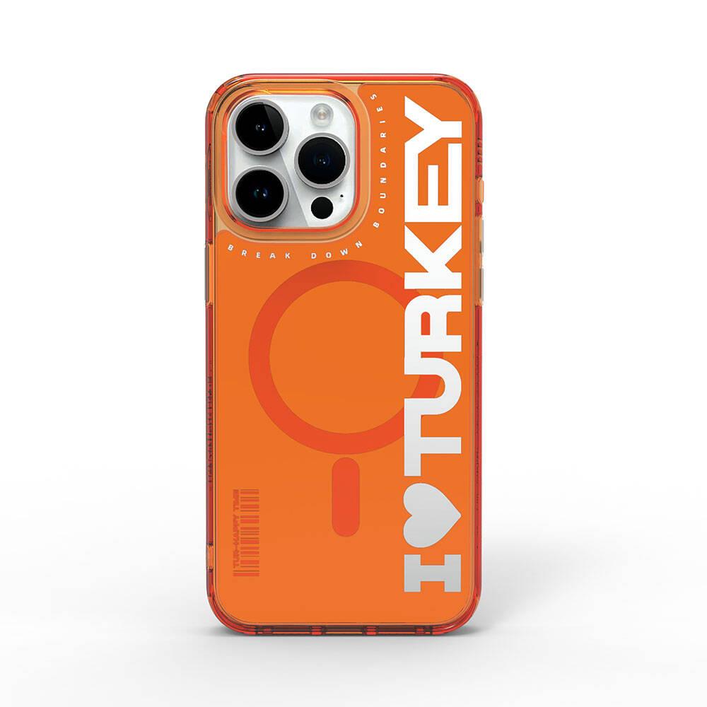 Apple iPhone 15 Pro Kılıf M-safe Şarj Özellikli I Love Turkey Yazı Desenli Wiwu Turkey E Serisi Kapak
