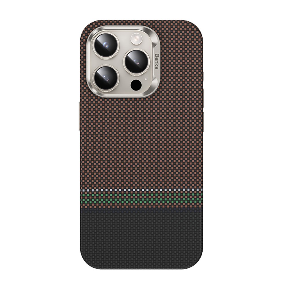 Apple iPhone 15 Pro Kılıf M-safe Şarj Özellikli Karbon Fiber Tasarımlı Benks Prestige ArmorPro Kevlar Kapak