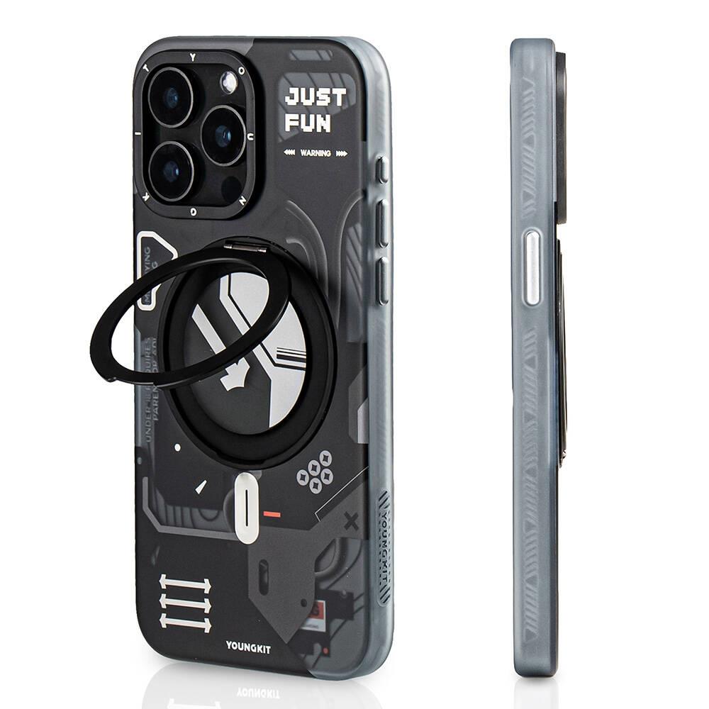Apple iPhone 15 Pro Kılıf M-safe Şarj Özellikli Youngkit 360° Standlı Starship Serisi Kapak