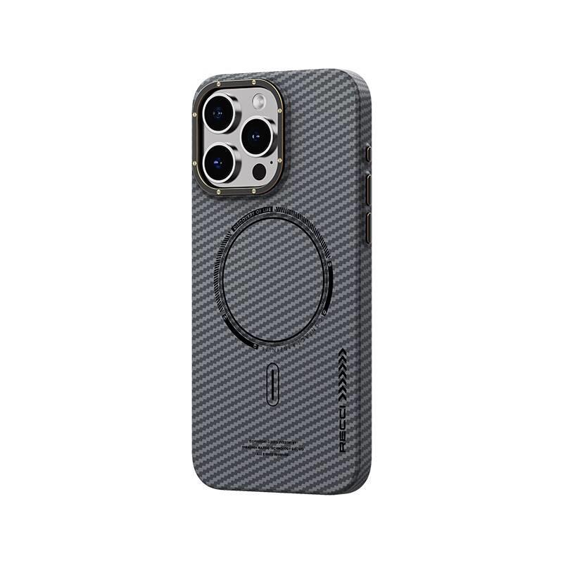 Apple iPhone 15 Pro Kılıf Recci Machinist Serisi M-safe Şarj Özellikli Magnetik Karbon Kapak