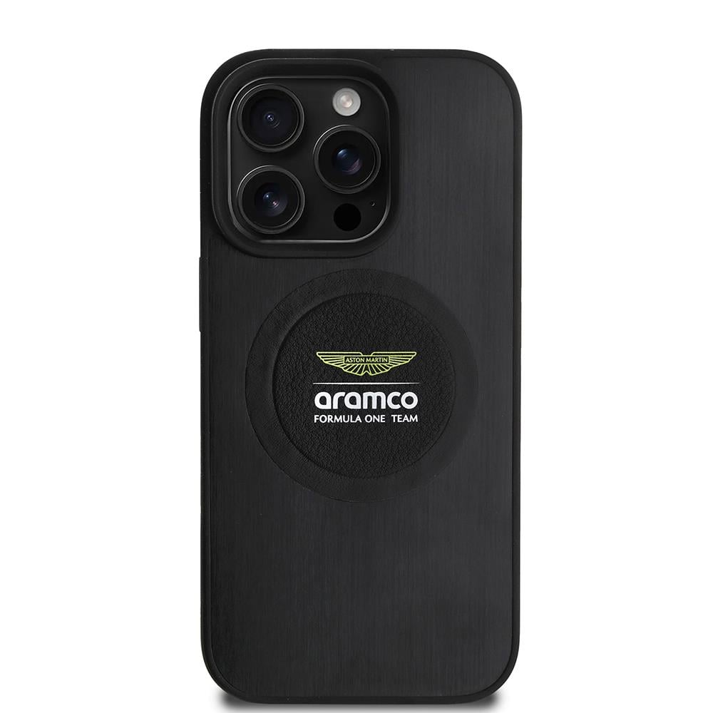 Apple iPhone 15 Pro Max Kılıf Aston Martin Orjinal Lisanslı M-safe Şarj Özellikli Aluminyum Arka Yüzeyli Formula One Team Baskılı Kapak