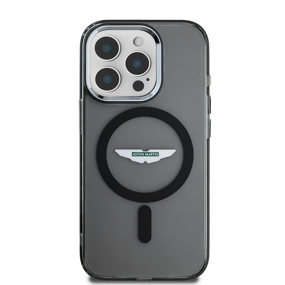 Apple iPhone 15 Pro Max Kılıf Aston Martin Orjinal Lisanslı M-safe Şarj Özellikli IML Baskı Logolu Metal Düğmeli Kapak