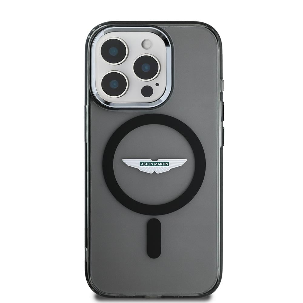 Apple iPhone 15 Pro Max Kılıf Aston Martin Orjinal Lisanslı M-safe Şarj Özellikli IML Baskı Logolu Metal Düğmeli Kapak