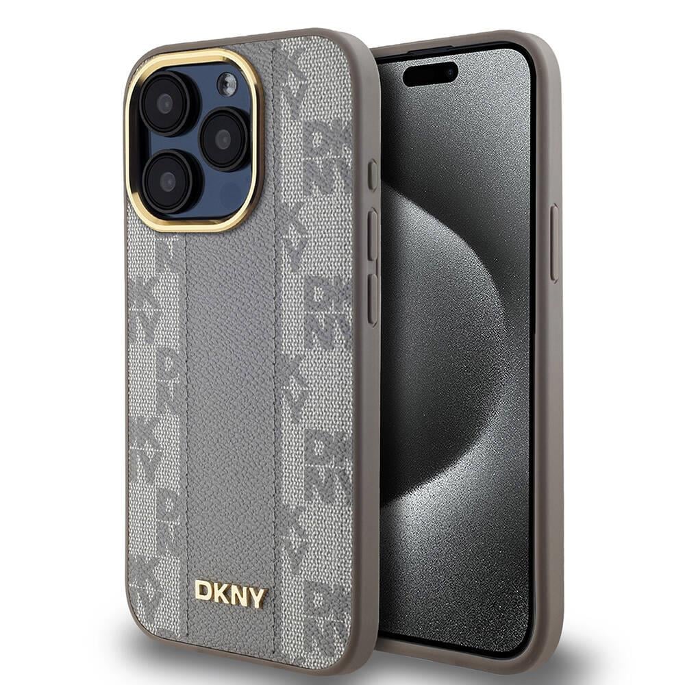 Apple iPhone 15 Pro Max Kılıf DKNY Orjinal Lisanslı M-safe Şarj Özellikli 3D Yazılı Checkered Pattern Kapak