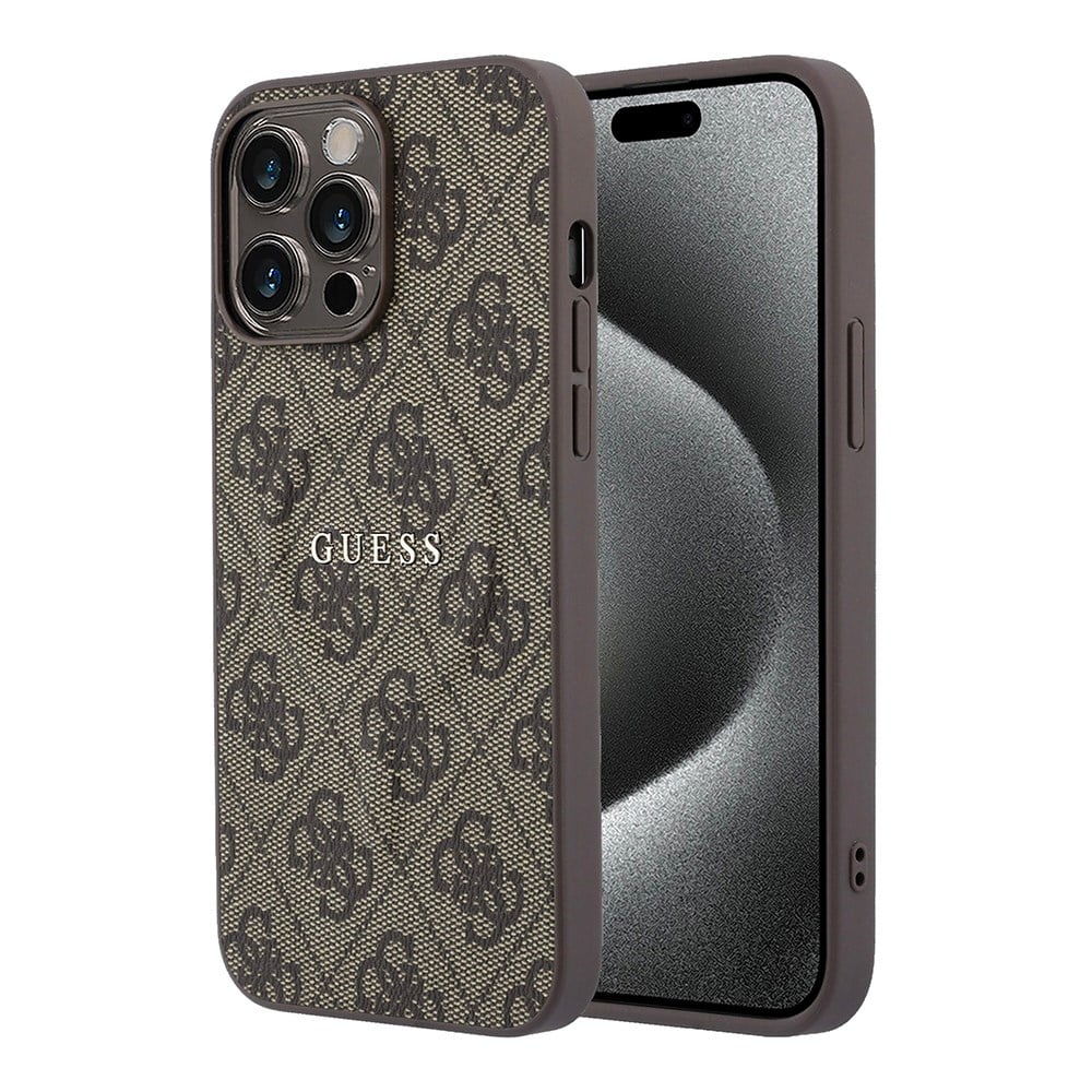Apple iPhone 15 Pro Max Kılıf Guess Orjinal Lisanslı M-safe Kabartmalı 4G Desenli Yazı Logolu Kapak