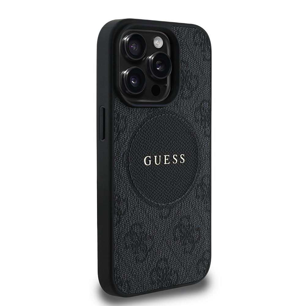 Apple iPhone 15 Pro Max Kılıf Guess Orjinal Lisanslı M-safe Şarj Özellikli Yazı Logolu 4G Desenli Kapak + Powerbank 5000mAh 2in1 Set