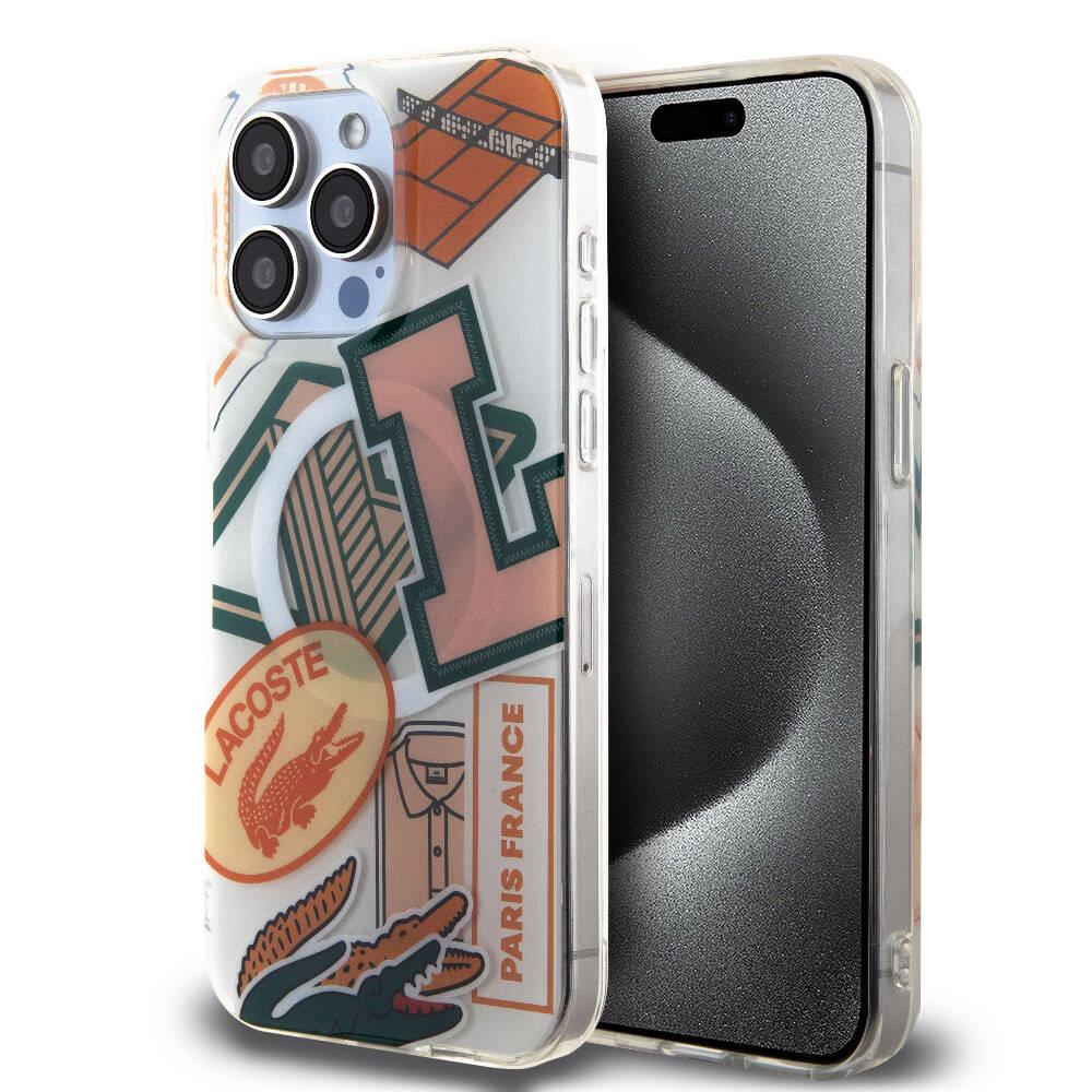 Apple iPhone 15 Pro Max Kılıf Lacoste Orjinal Lisanslı M-safe Şarj Özellikli Çift Katmanlı Yamalar Desenli Kapak