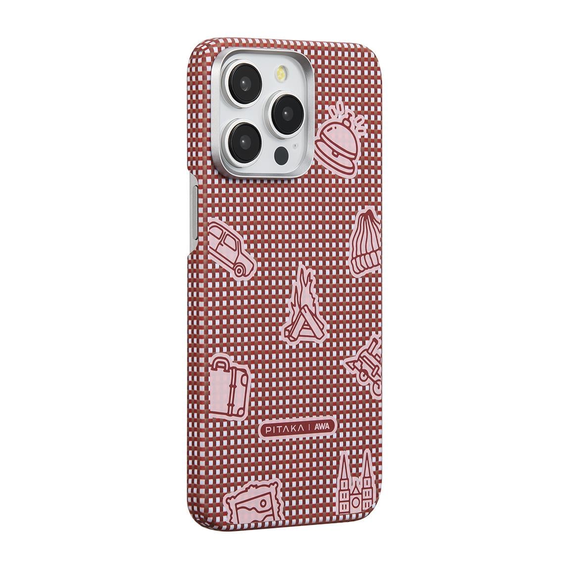 Apple iPhone 15 Pro Max Kılıf M-safe Şarj Özellikli 600D Aramid Fiber Pitaka Ultra-Slim Classic Serisi Black-Grey Twill Kapak