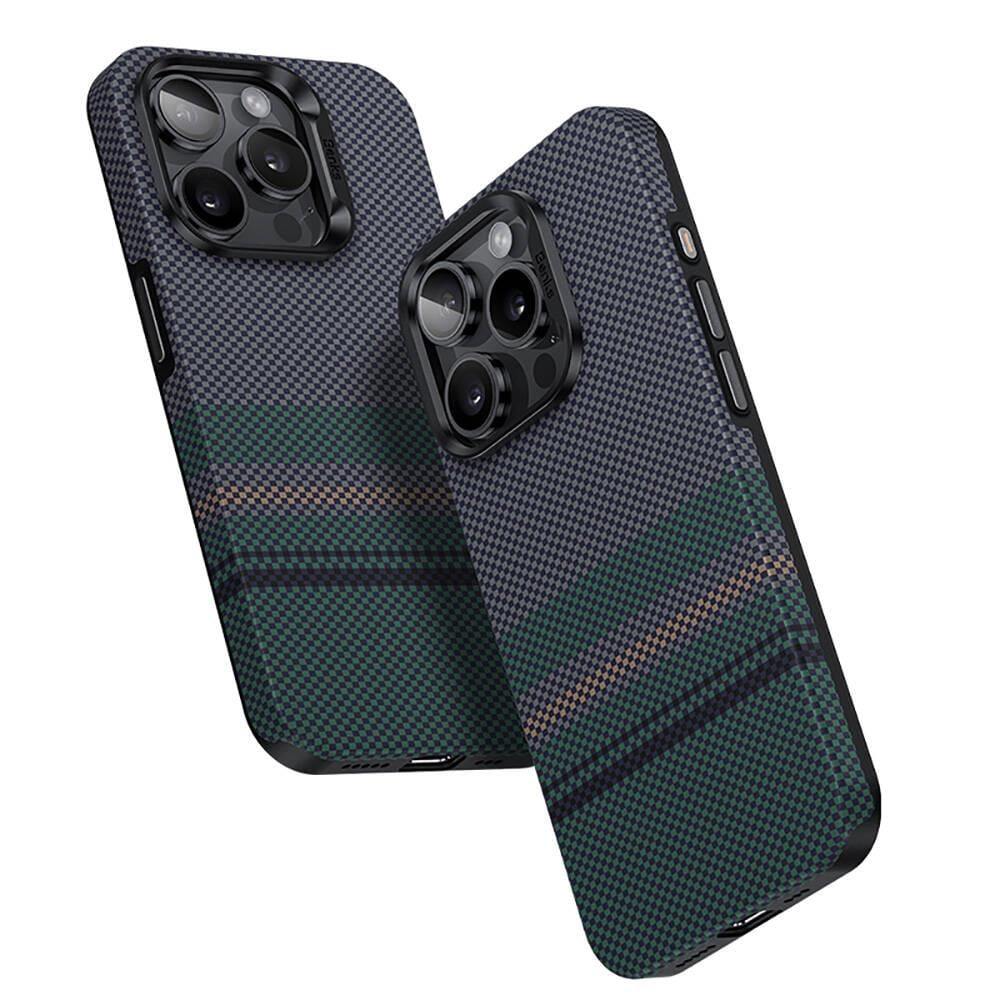 Apple iPhone 15 Pro Max Kılıf M-safe Şarj Özellikli Karbon Fiber Tasarımlı Benks Aurora ArmorPro Kevlar Kapak