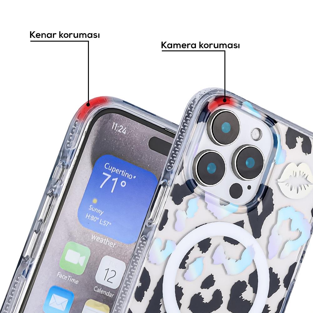 Apple iPhone 15 Pro Max Kılıf M-safe Şarj Özellikli Simli Arka Yüzey Coehl Lumino Kapak