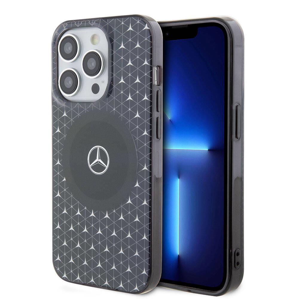 Apple iPhone 15 Pro Max Kılıf Mercedes Benz Orjinal Lisanslı M-safe Şarj Özellikli Çift Katmanlı Mini Yıldız Desenli Kapak