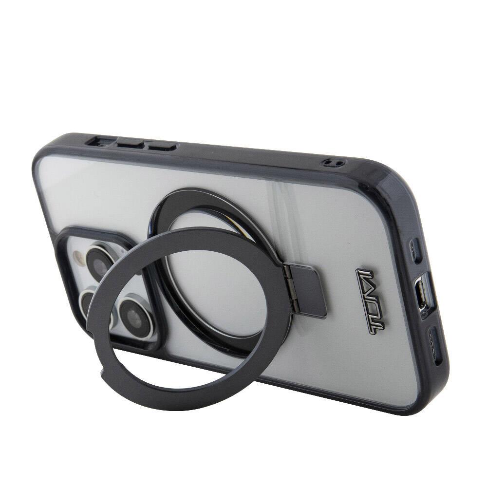 Apple iPhone 15 Pro Max Kılıf TUMI Orjinal Lisanslı M-safe Şarj Özellikli Metal Logolu Ring Standlı Silikon Kapak