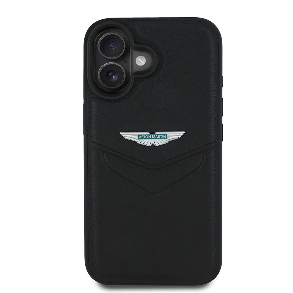 Apple iPhone 16 Kılıf Aston Martin Orjinal Lisanslı Victory Dizayn PU Deri Metal Logolu Kapak