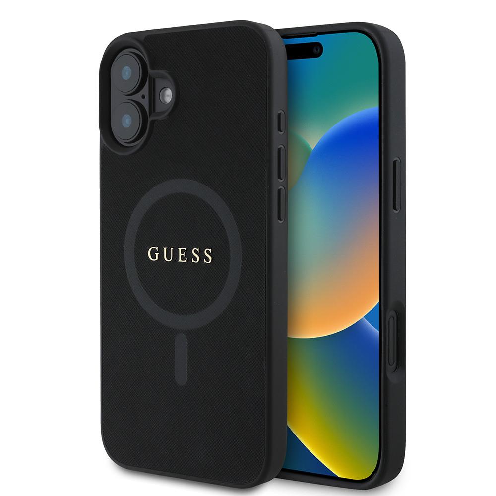 Apple iPhone 16 Kılıf Guess Orjinal Lisanslı M-safe Şarj Özellikli Yazı Logolu Saffiano Classic Kapak