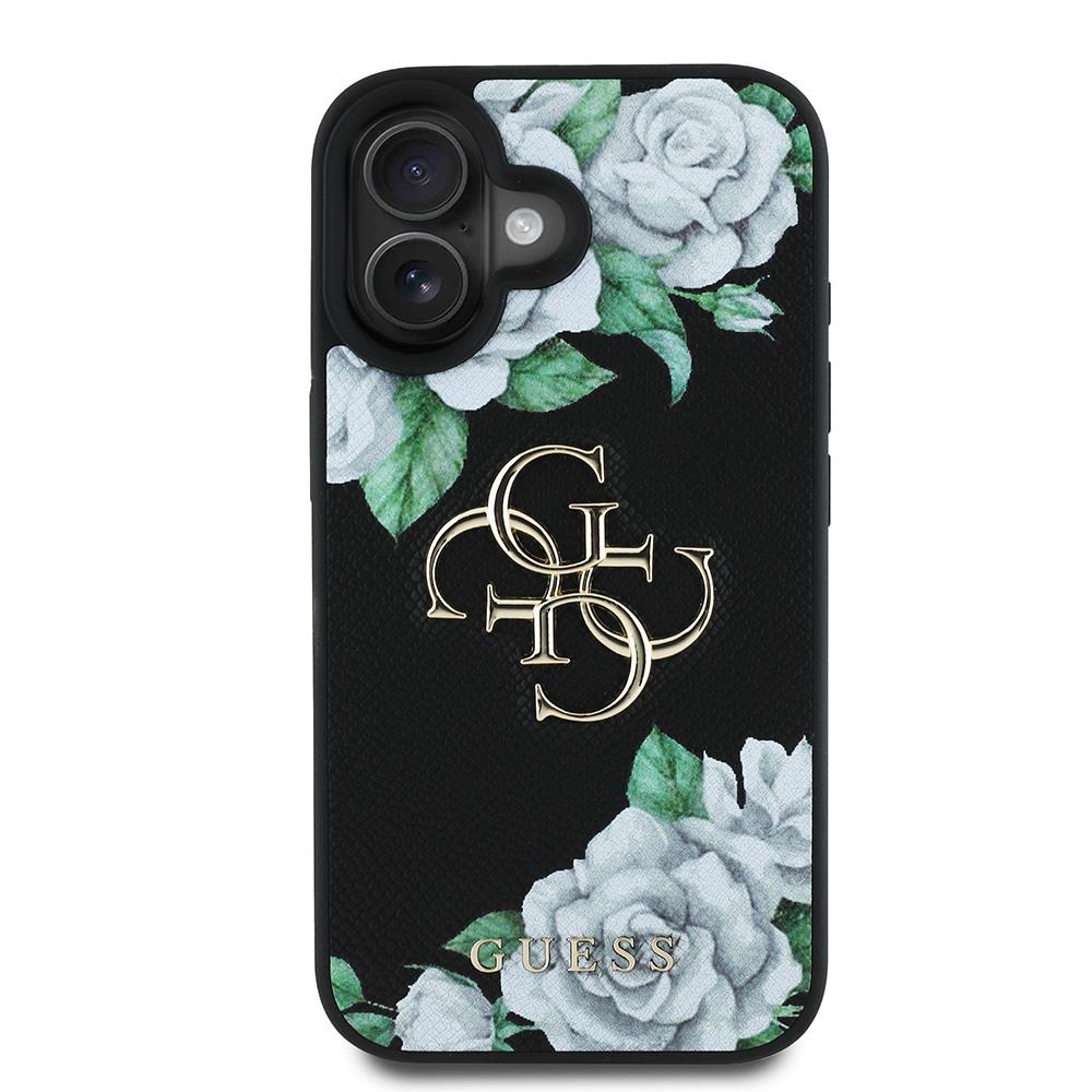 Apple iPhone 16 Kılıf Guess Orjinal Lisanslı Gül Baskılı Büyük Metal Logo Dizaynlı Kapak