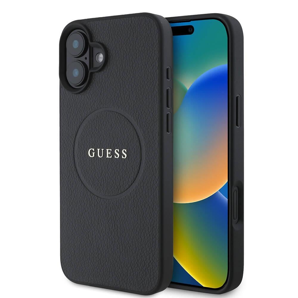 Apple iPhone 16 Kılıf Guess Orjinal Lisanslı M-safe Şarj Özellikli Yazı Logolu Grained Kapak