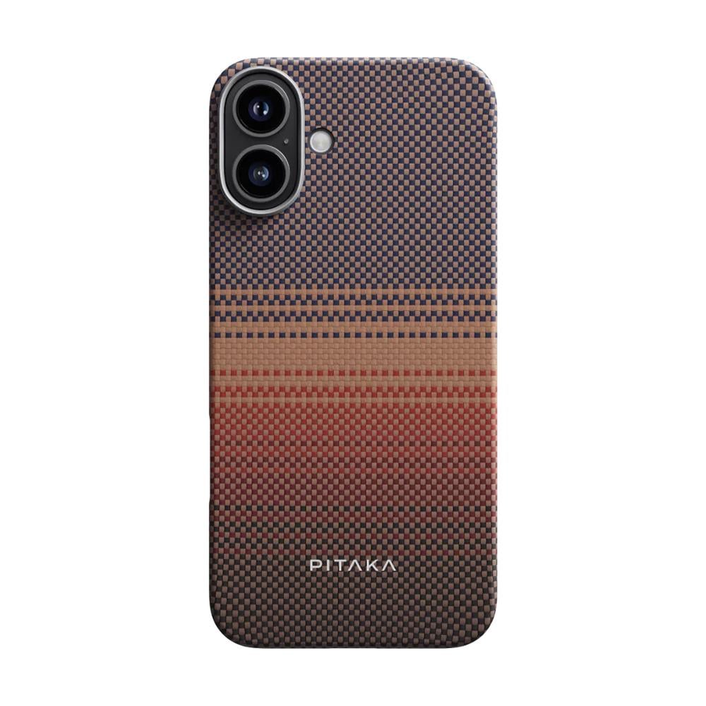 Apple iPhone 16 Kılıf M-safe Şarj Özellikli Aramid Fiber Pitaka Tactile Woven Sunset-Moonrise Serisi Sunset Kapak