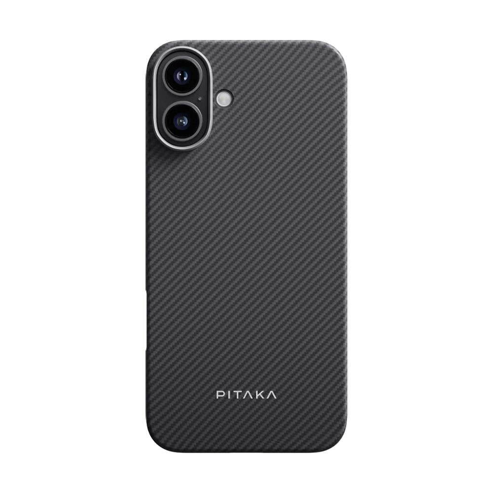Apple iPhone 16 Kılıf M-safe Şarj Özellikli 600D Aramid Fiber Pitaka Ultra-Slim Classic Serisi Black-Grey Twill Kapak