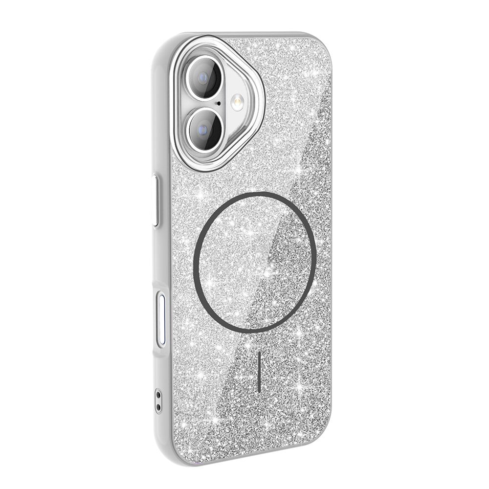 Apple iPhone 16 Plus Kılıf M-safe Şarj Özellikli Parlayan Simli Zore Okso Kapak