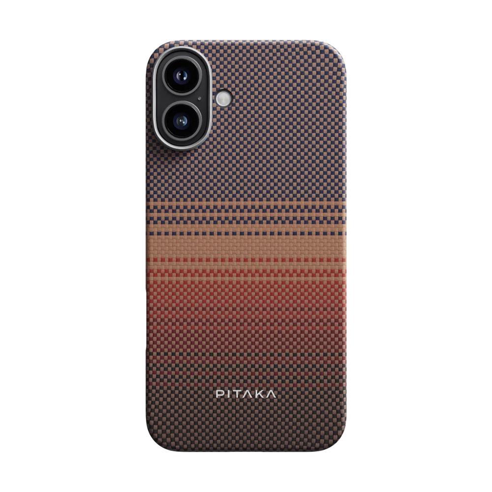 Apple iPhone 16 Plus Kılıf M-safe Şarj Özellikli Aramid Fiber Pitaka Tactile Woven Sunset-Moonrise Serisi Sunset Kapak