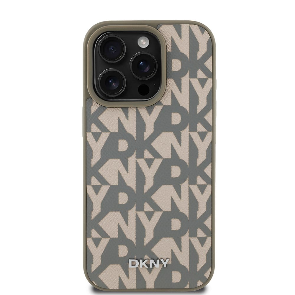 Apple iPhone 16 Pro Kılıf DKNY Orjinal Lisanslı M-safe Şarj Özellikli 3D Yazılı Grid Pattern Kapak