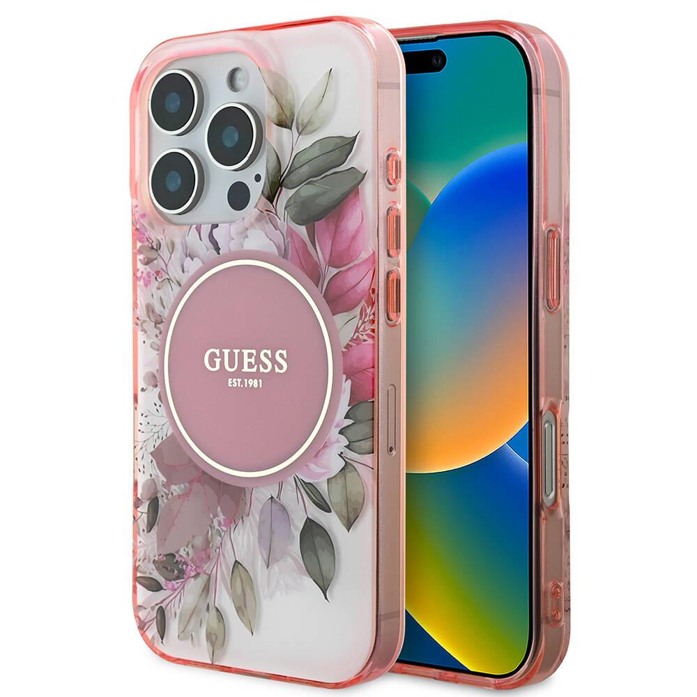 Apple iPhone 16 Pro Kılıf Guess Orjinal Lisanslı M-safe Şarj Özellikli Flower Tonal Circle Kapak