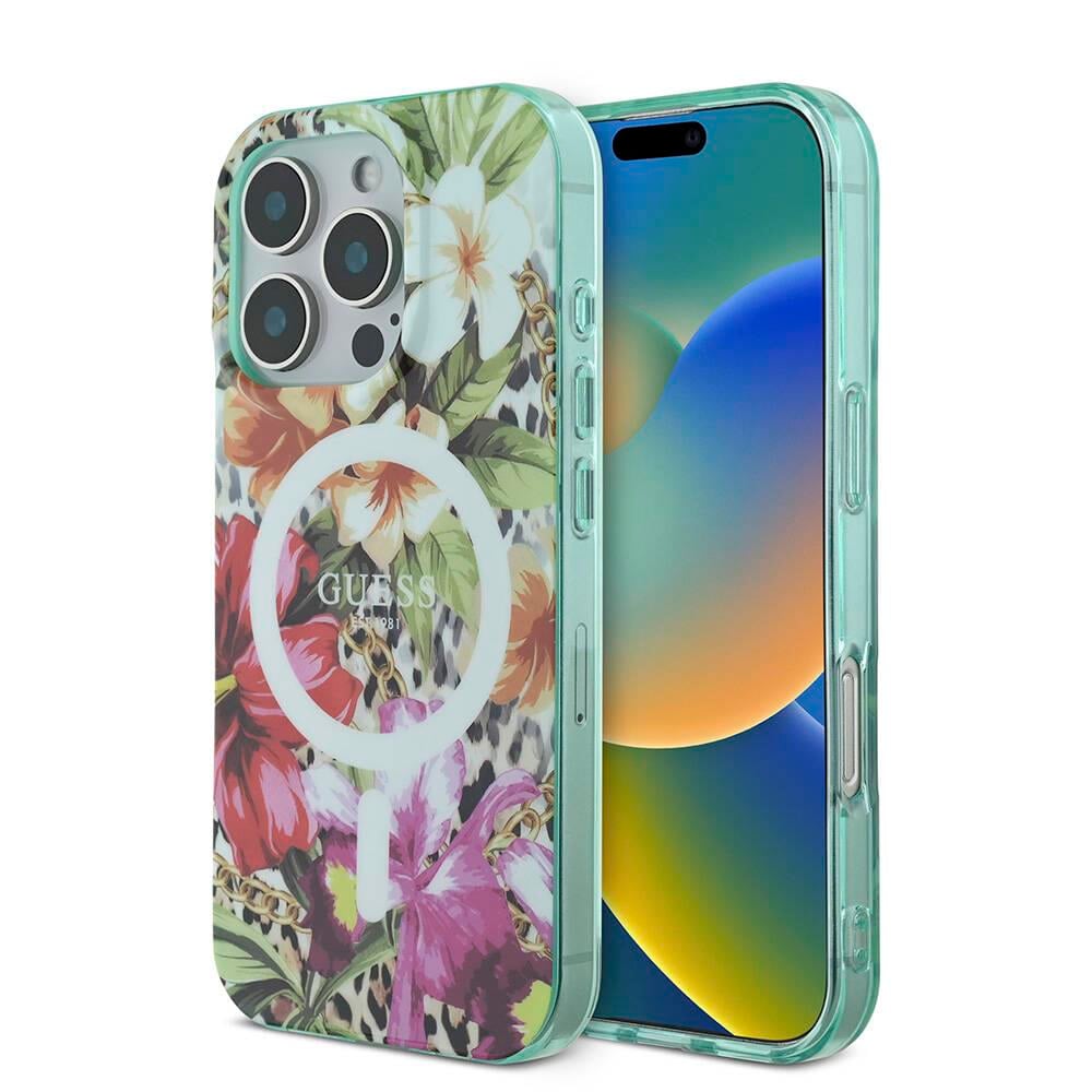 Apple iPhone 16 Pro Kılıf Guess Orjinal Lisanslı M-safe Şarj Özellikli IML Baskılı Jungle Ring Kapak