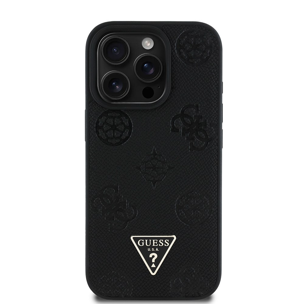 Apple iPhone 16 Pro Kılıf Guess Orjinal Lisanslı M-safe Şarj Özellikli Sıcak Baskılı Üçgen Logolu PU Deri Peony Kapak