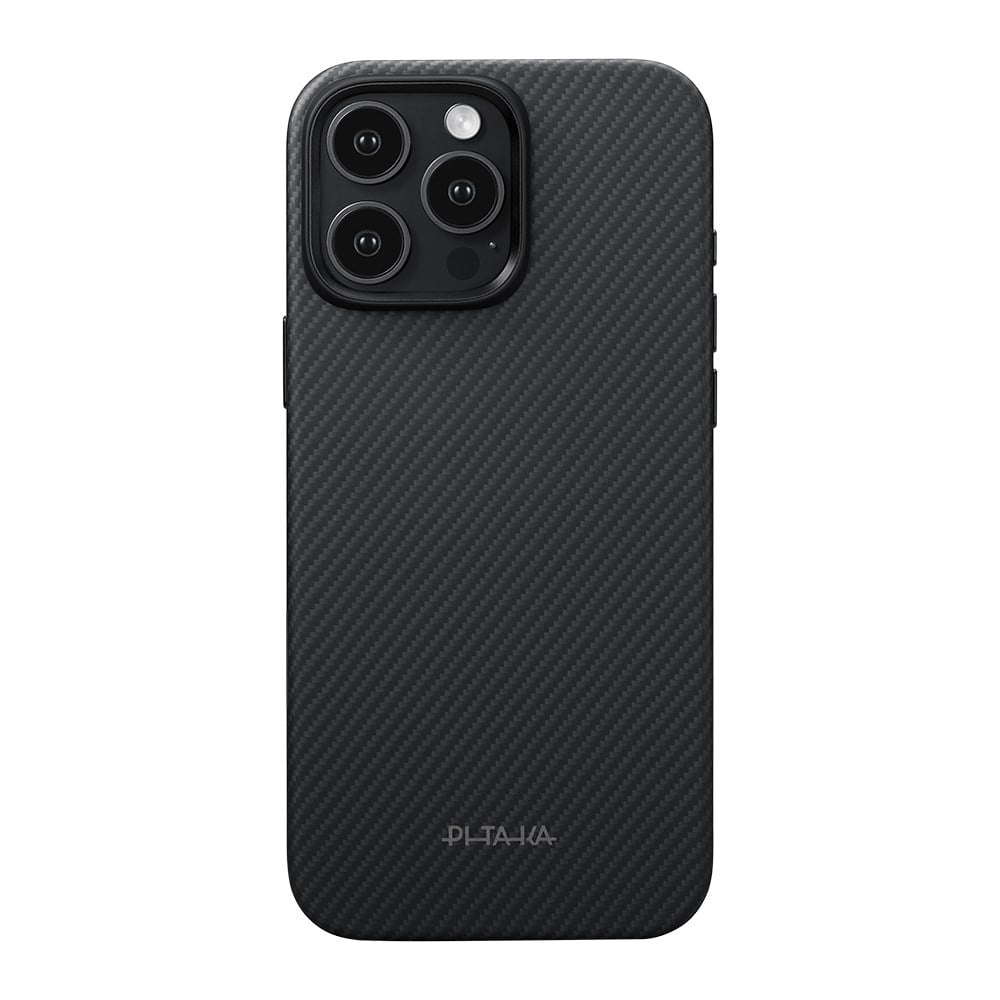 Apple iPhone 16 Pro Kılıf M-safe Şarj Özellikli Aramid Fiber Pitaka Military-Grade Classic Serisi New Logo Black-Grey Twill Kapak