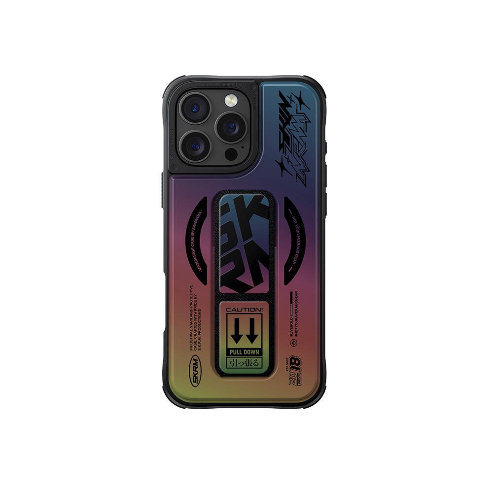 Apple iPhone 16 Pro Kılıf M-safe Şarj Özellikli Holografik Tasarımlı Standlı Deri Görünümlü Skinarma Kira Kobai Kapak