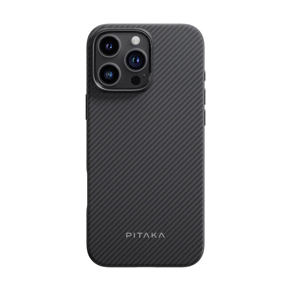 Apple iPhone 16 Pro Kılıf M-safe Şarj Özellikli Aramid Fiber Pitaka Military-Grade Classic Serisi Black-Grey Twill Kapak
