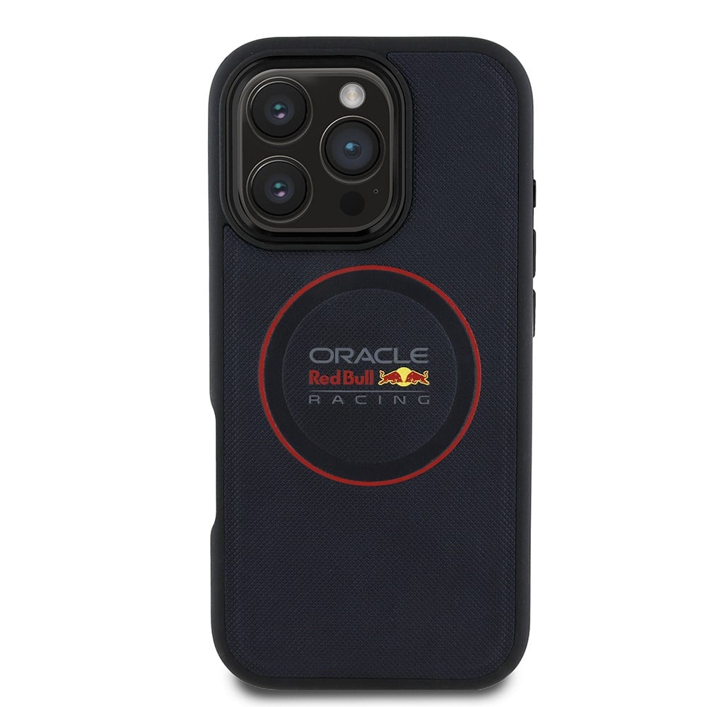 Apple iPhone 16 Pro Kılıf Redbull Orjinal Lisanslı M-safe Şarj Özellikli Kırmızı Halka ve Logo Kabartmalı PU Deri Kapak
