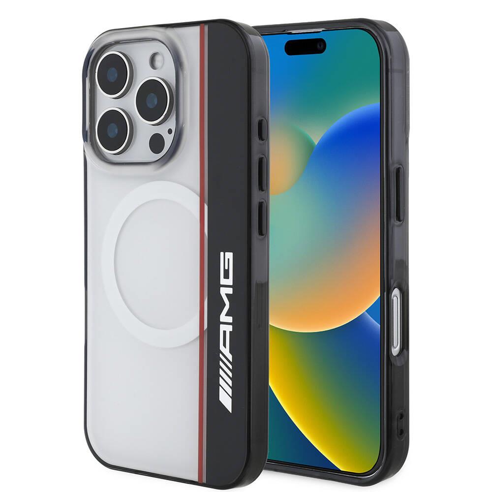 Apple iPhone 16 Pro Max Kılıf AMG Orjinal Lisanslı M-safe Şarj Özellikli IML Baskı Logolu Çift Katmanlı Bow Lines Kapak