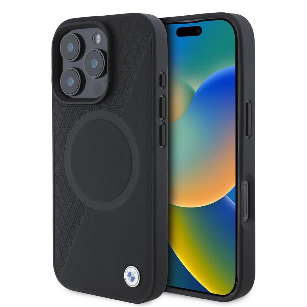 Apple iPhone 16 Pro Max Kılıf BMW Orjinal Lisanslı M-safe Şarj Özellikli Metal Logolu Yarım Dokulu Circle Deri Kapak