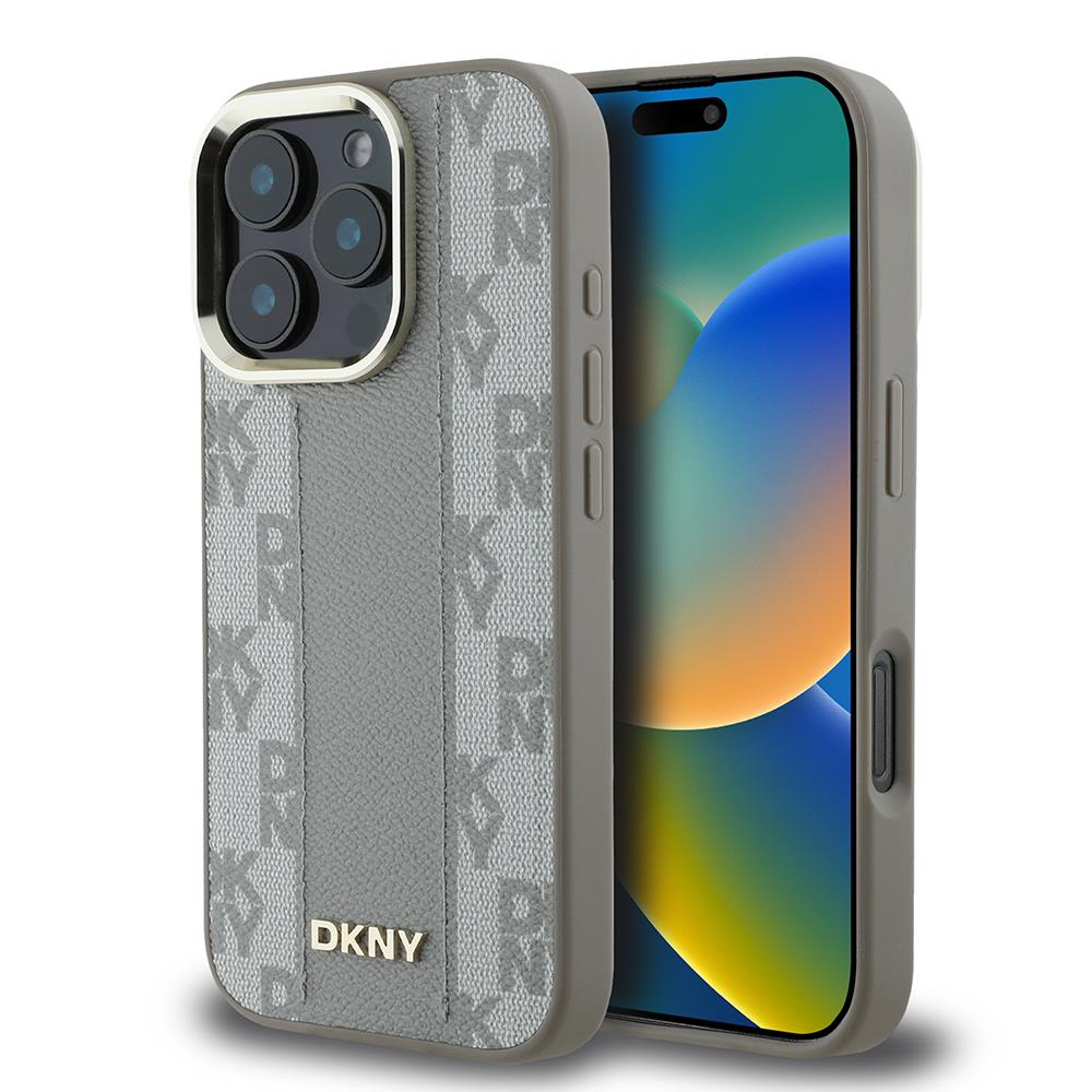 Apple iPhone 16 Pro Max Kılıf DKNY Orjinal Lisanslı M-safe Şarj Özellikli 3D Yazılı Checkered Pattern Kapak