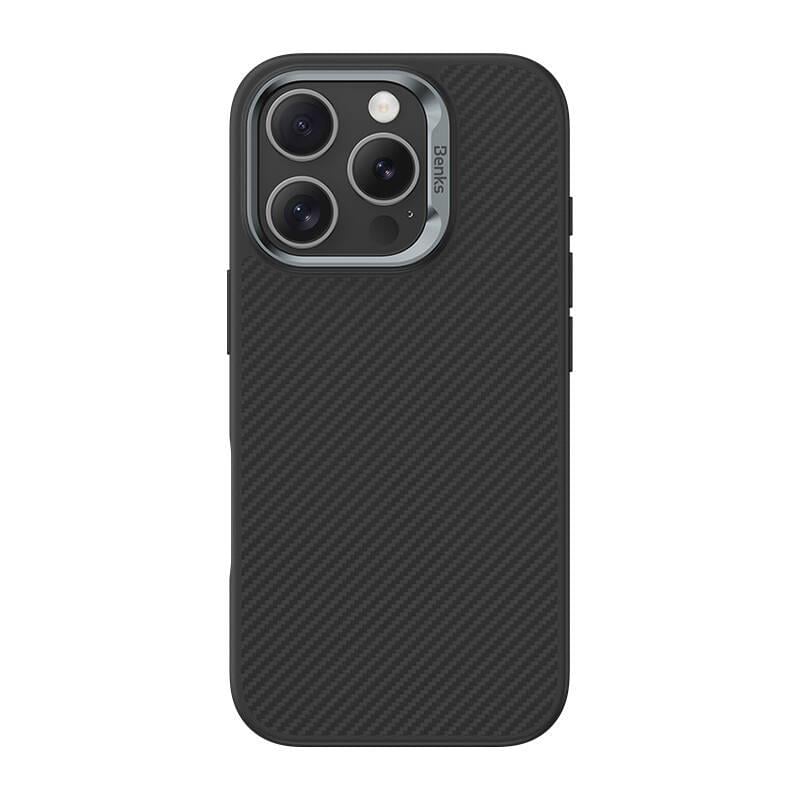 Apple iPhone 16 Pro Max Kılıf Karbon Fiber M-safe Şarj Özellikli Benks Hybrid ArmorPro 600D Kevlar Kapak