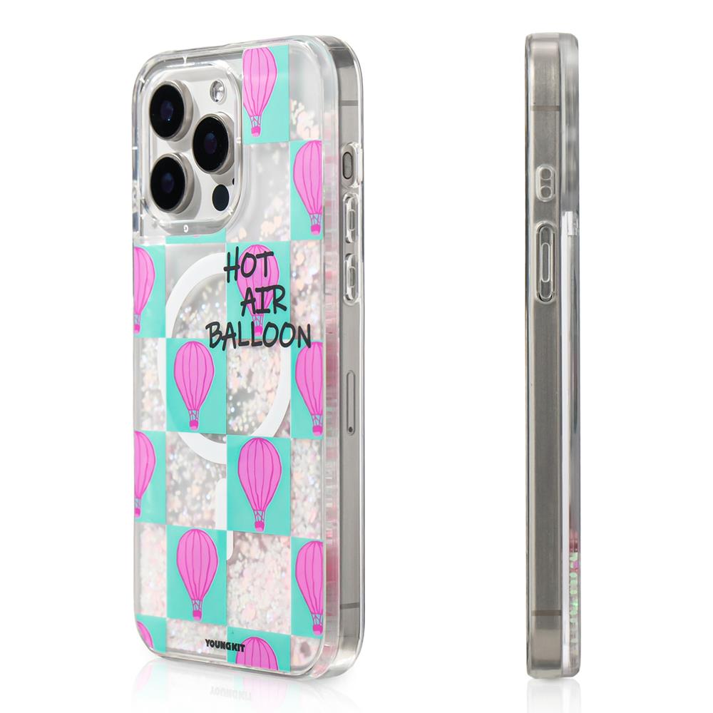 Apple iPhone 16 Pro Max Kılıf M-safe Şarj Özellikli Parlak Kumlu Sıvılı Youngkit Pink Dream Quicksand Serisi Kapak