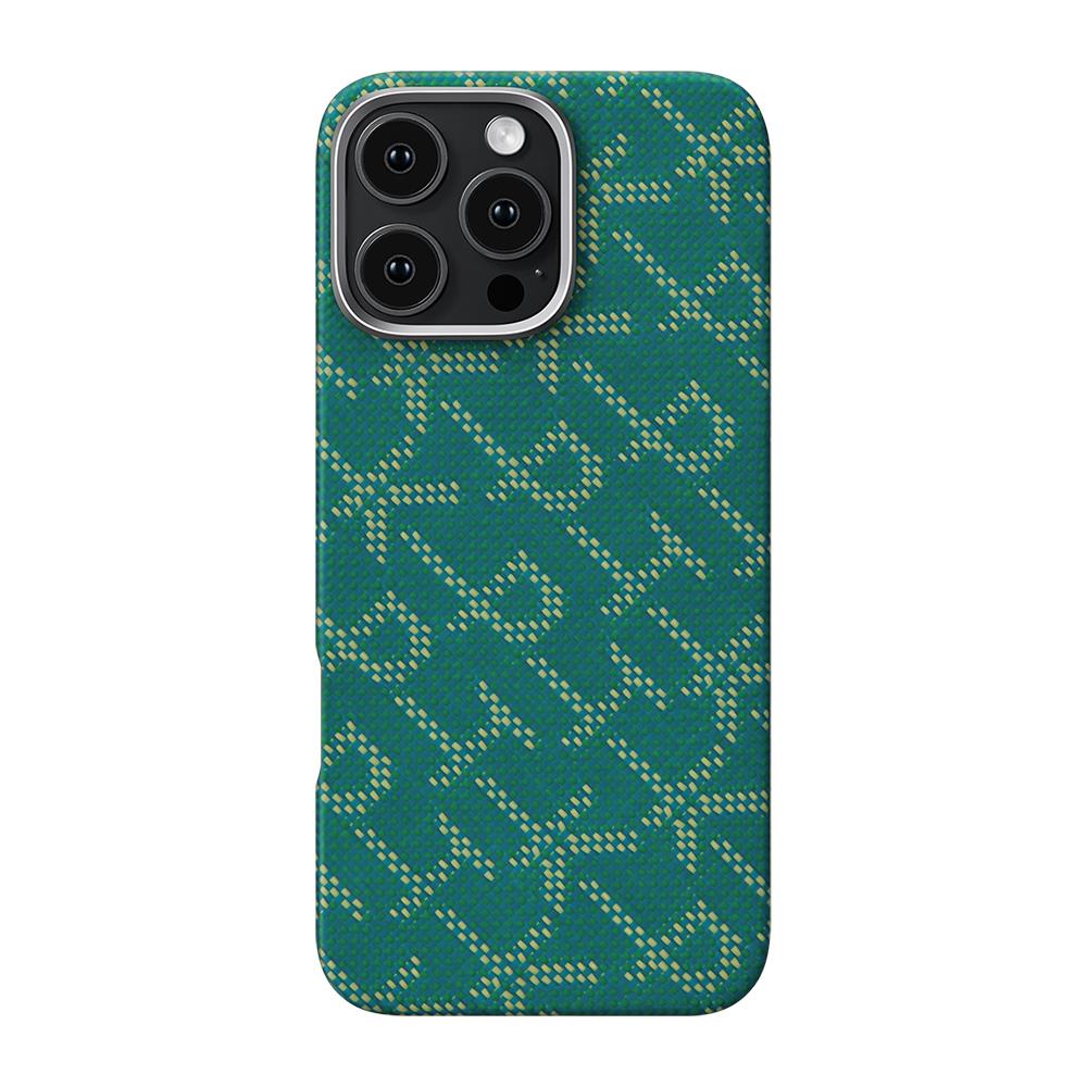 Apple iPhone 16 Pro Max Kılıf M-safe Şarj Özellikli Aramid Fiber Pitaka Tactile Woven Monogram Serisi Kapak