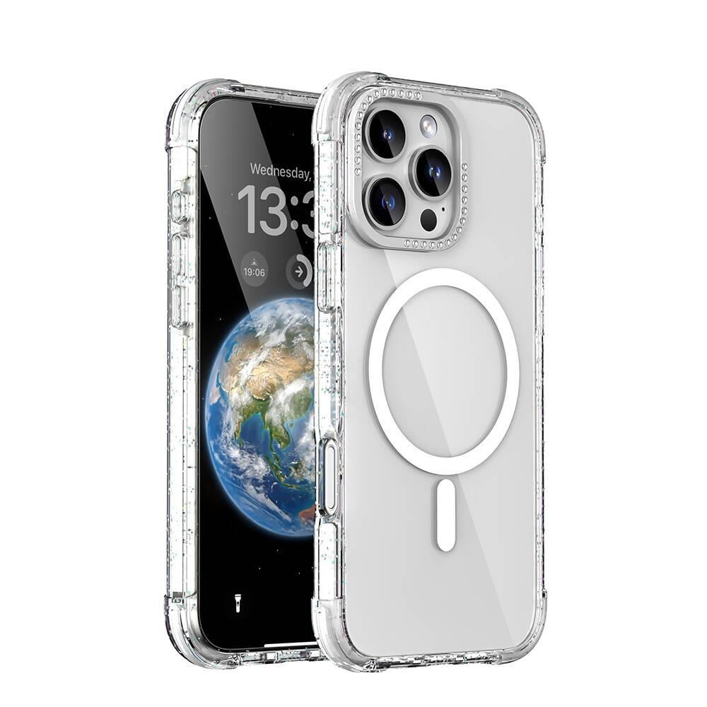 Apple iPhone 16 Pro Max Kılıf M-safe Şarj Özellikli Taşlı ve Simli Tasarım Mutural Blink Kapak